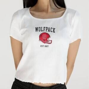 NEW GIRL TRIBE CO. nc state wolfpack helmet baby tee in white
